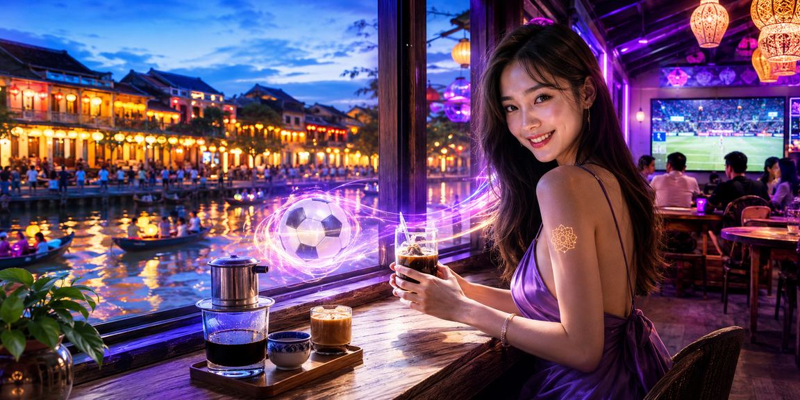 Người dùng xem kèo bóng đá tại quán cà phê Hội An